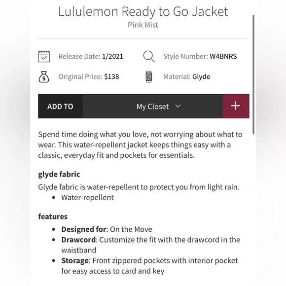 Lululemon Ready to Go Pink Mist Hooded Jacket NWOT size 8 - Picture 3 of 10